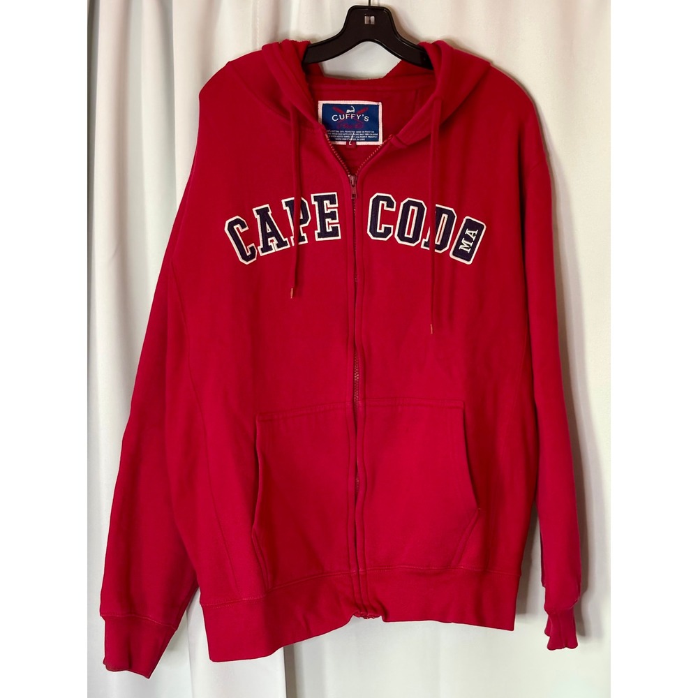 Cuffy's of Cape Cod Mens Full Zip Hoodie Red Cape Cod Applique Sweatshirt Large